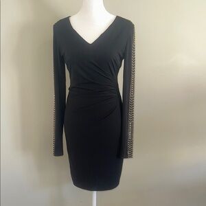 Guess Black Long Sleeve V-Neck Bodycon Dress